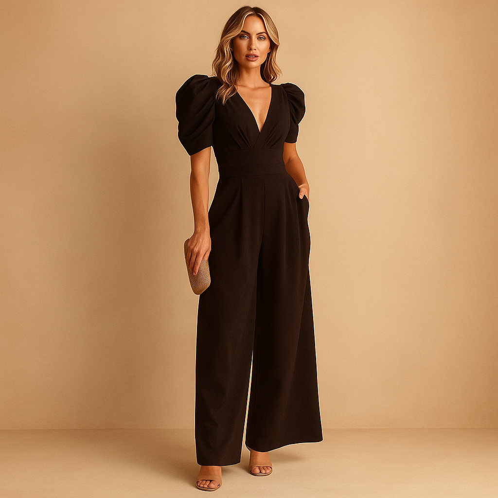 Long elegant jumpsuit for women with a tailored fit and flowing silhouette, suitable for galas, dinners, and formal occasions.