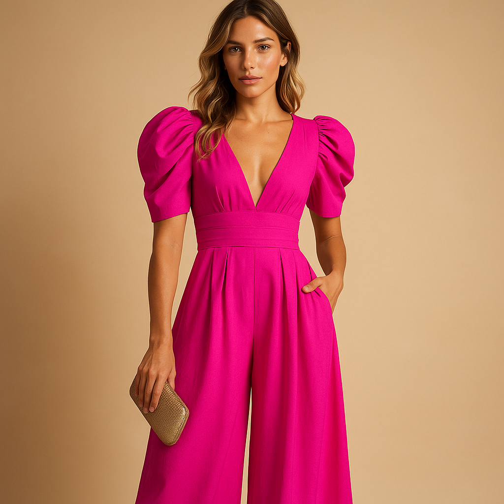 Long elegant jumpsuit for women with a tailored fit and flowing silhouette, suitable for galas, dinners, and formal occasions.