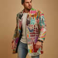 Men’s long graphic coat with a modern pattern and comfortable fit, suitable for work, evening events, and everyday wear in all seasons.