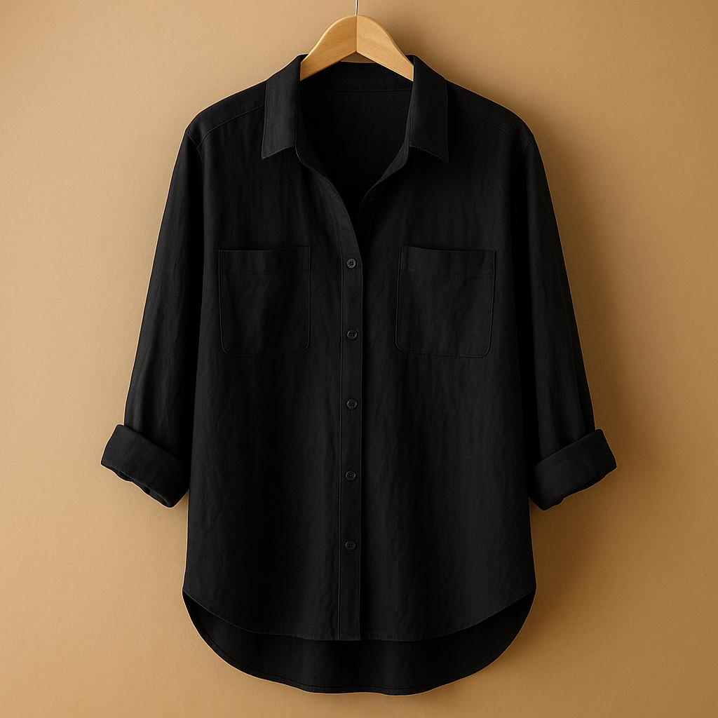 Loose fit long sleeve blouse for women in white, black, beige, gray, green and blue, ideal for office wear and everyday outfits.