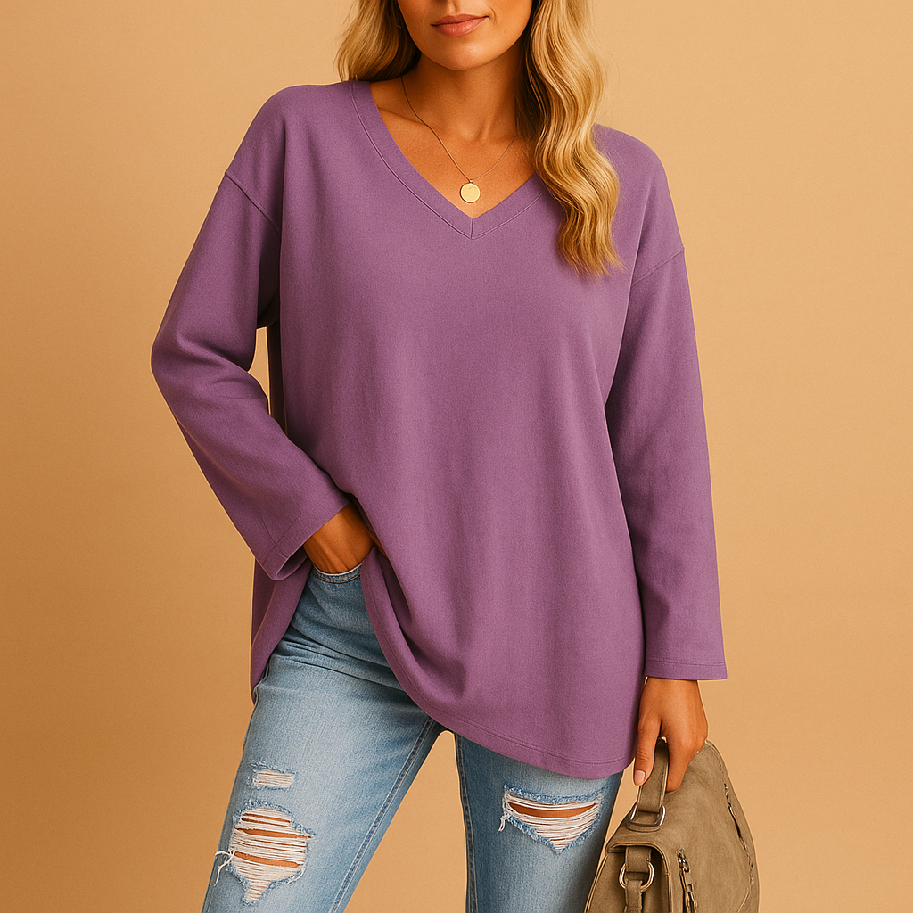 Women’s loose fit summer top with round neckline and short sleeves, ideal for casual outings, vacations, and stylish summer outfits.