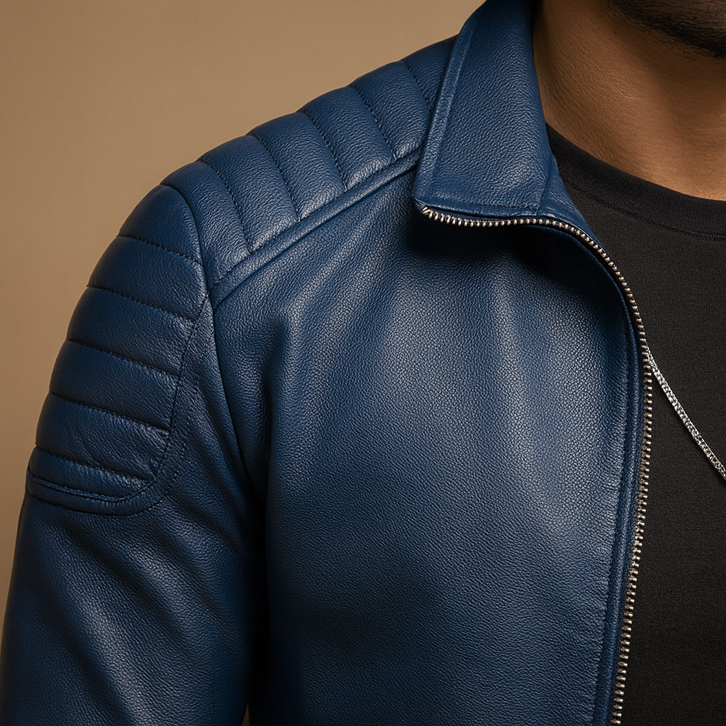 Men’s luxury biker jacket with a refined classic design, suitable for business outfits, casual looks, and everyday wear.