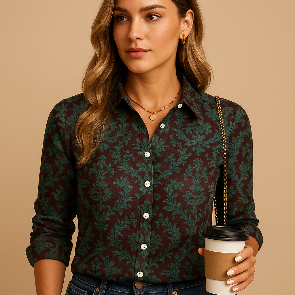 Women’s patterned elegant blouse with a flattering fit and eye-catching design, suitable for office wear, daily outfits, and festive occasions.