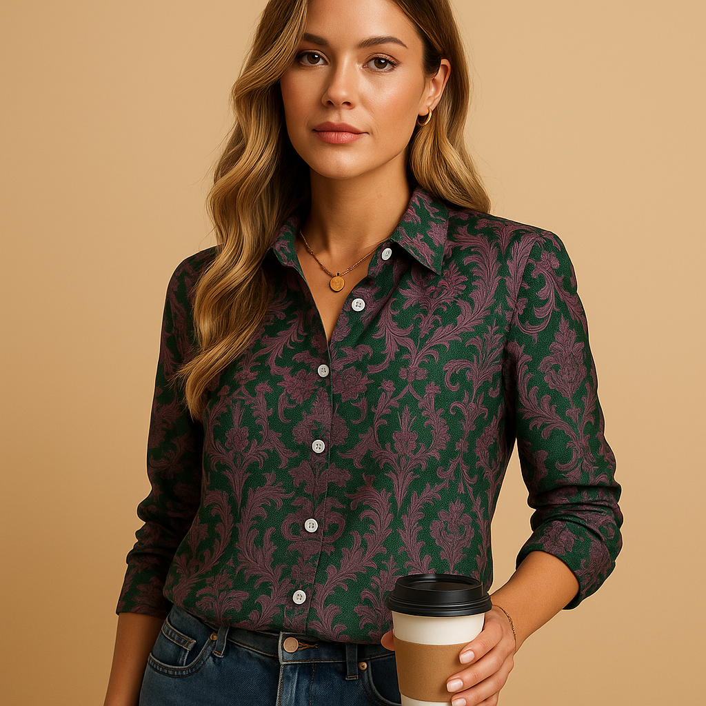 Women’s patterned elegant blouse with a flattering fit and eye-catching design, suitable for office wear, daily outfits, and festive occasions.