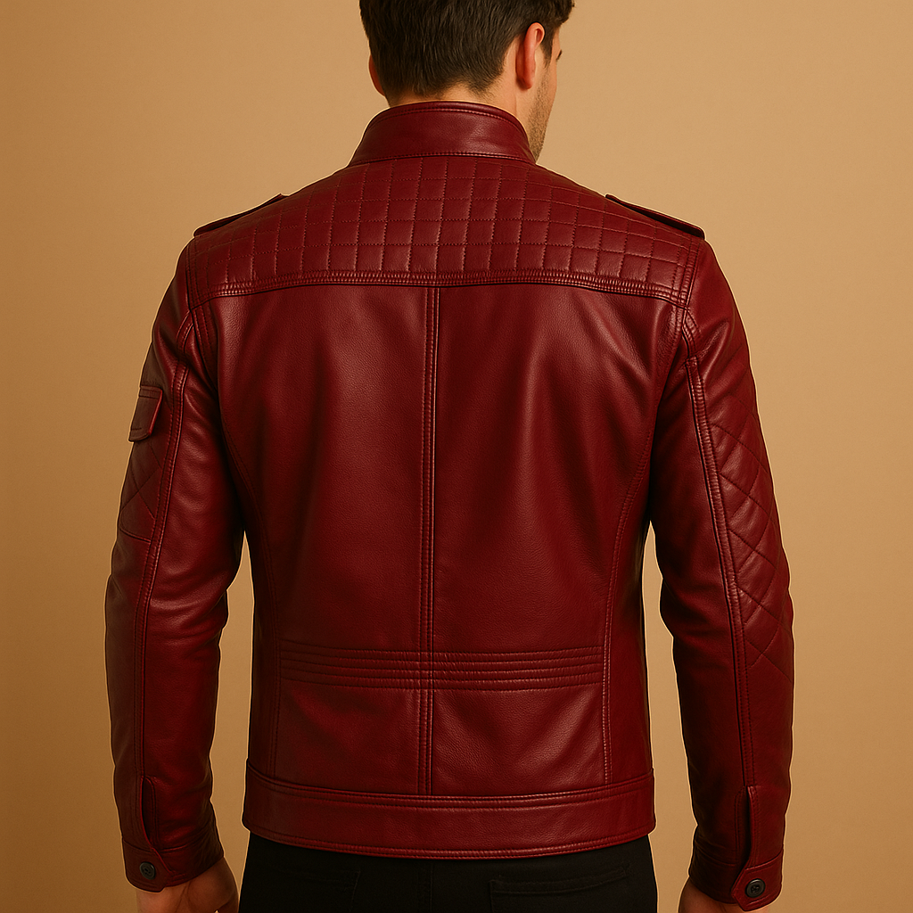 Quilted jacket for men with a stand-up collar and zip pockets, offering a refined look and comfortable fit for everyday and formal wear.