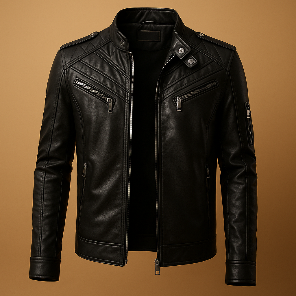 Quilted jacket for men with a stand-up collar and zip pockets, offering a refined look and comfortable fit for everyday and formal wear.