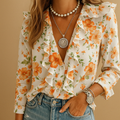 Women’s ruffle butterfly print blouse with long sleeves and a lightly tailored fit, ideal for office wear, casual outfits, and elegant occasions.