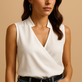 Sleeveless summer top for women in beige, white and black with relaxed fit, perfect for warm days, casual outfits and layered office looks.
