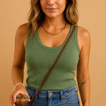 Women’s slim fit cotton tank top with U-neck, lightweight and breathable design, perfect for summer days and casual wear.