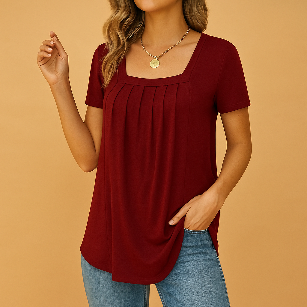 Square neck cotton blend blouse for women in white, black, green, bordeaux and pink with relaxed fit, ideal for work and everyday outfits.