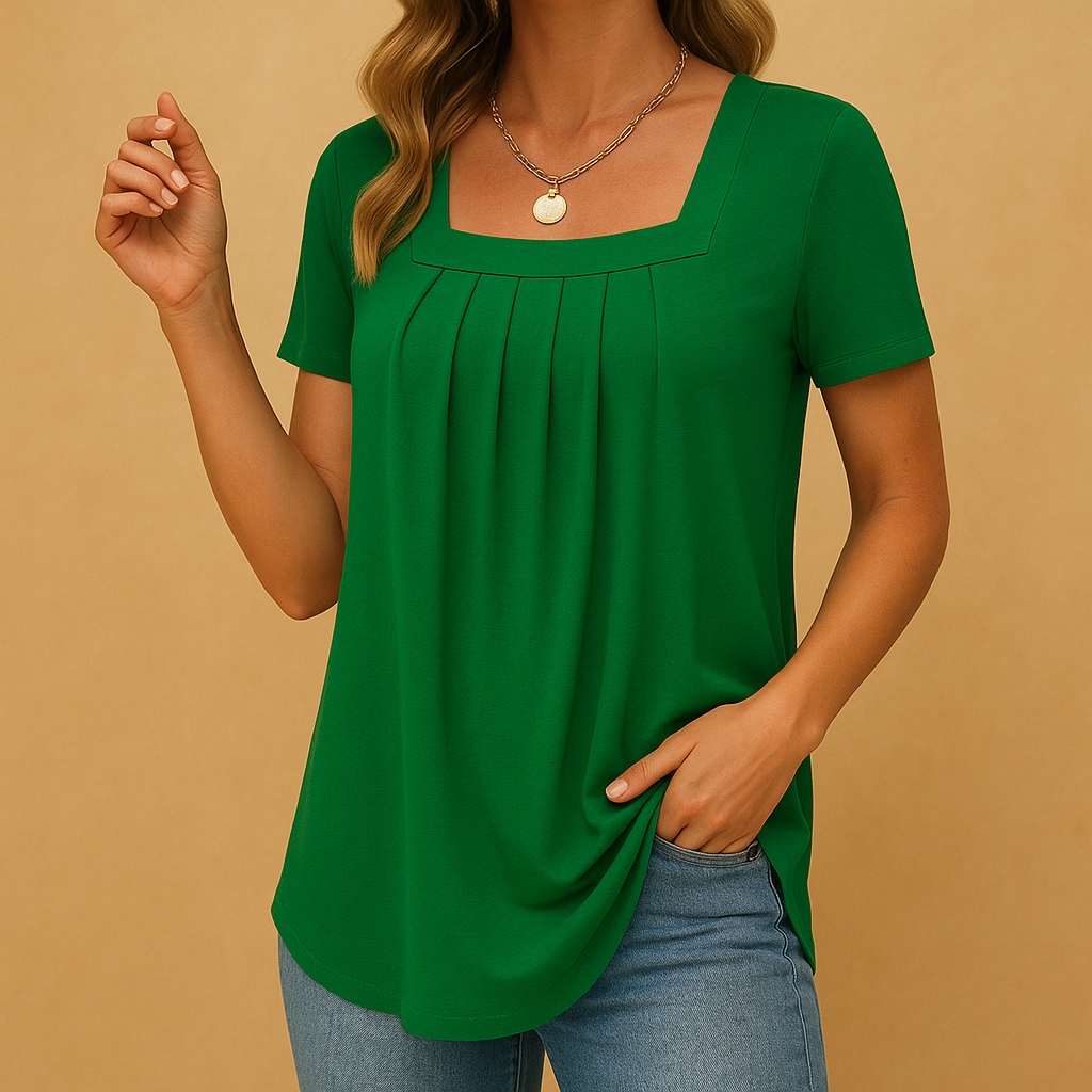 Square neck cotton blend blouse for women in white, black, green, bordeaux and pink with relaxed fit, ideal for work and everyday outfits.