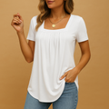 Square neck cotton blend blouse for women in white, black, green, bordeaux and pink with relaxed fit, ideal for work and everyday outfits.