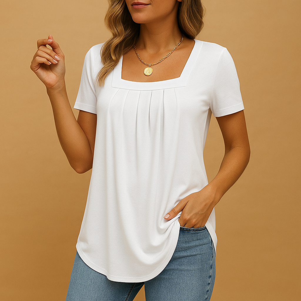 Square neck cotton blend blouse for women in white, black, green, bordeaux and pink with relaxed fit, ideal for work and everyday outfits.