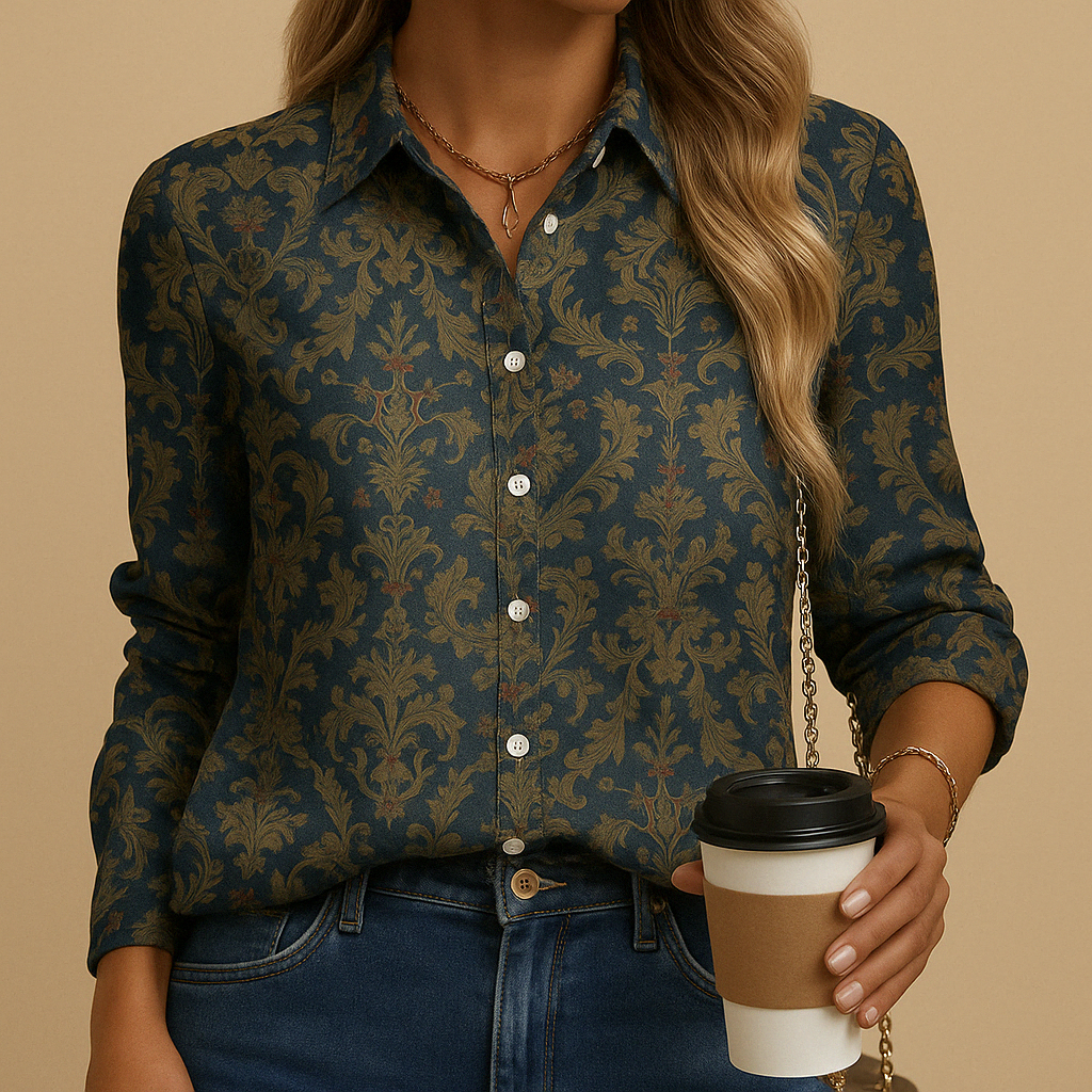 Tailored autumn blouse for women in warm fall colors with flattering fit and breathable fabric, ideal for office and seasonal outfits.
