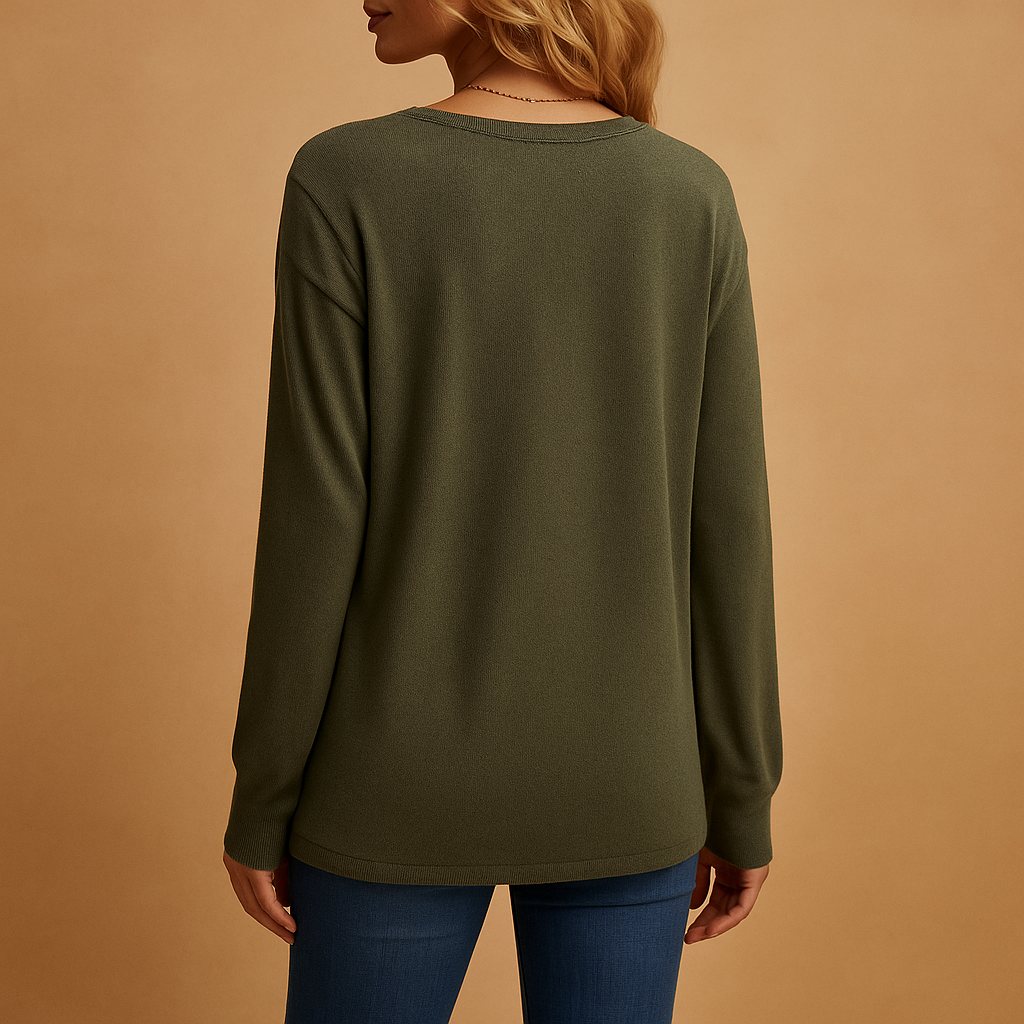V-neck blouse for women with button details in black, white, red, green and dark blue, featuring a loose comfortable fit for office and everyday wear.