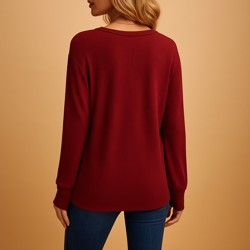 V-neck blouse for women with button details in black, white, red, green and dark blue, featuring a loose comfortable fit for office and everyday wear.