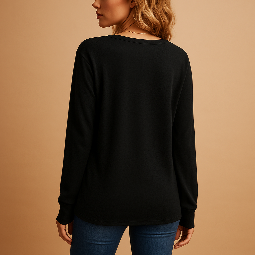 V-neck blouse for women with button details in black, white, red, green and dark blue, featuring a loose comfortable fit for office and everyday wear.