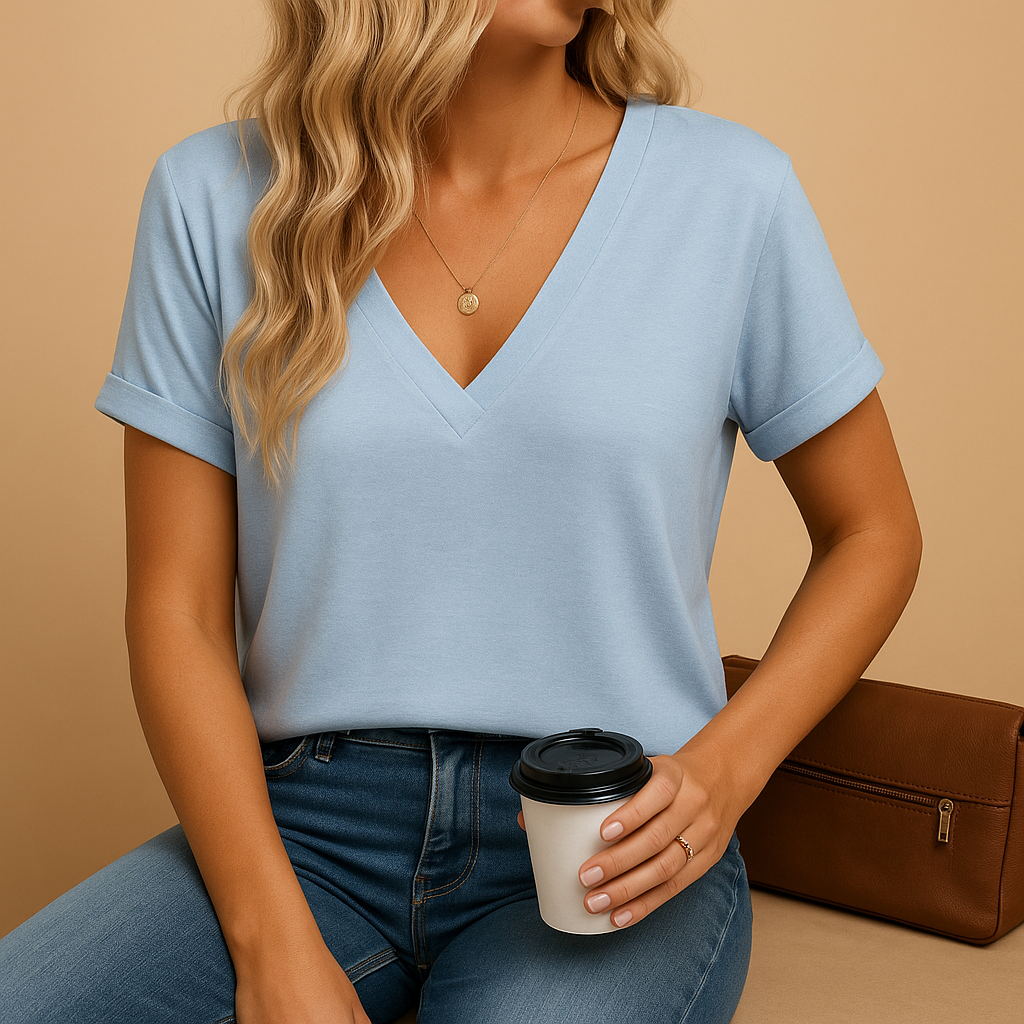 V-neck puff sleeve blouse for women in pink, grey, black, blue and sea green, featuring a flattering fit and lightweight fabric for work or casual wear.