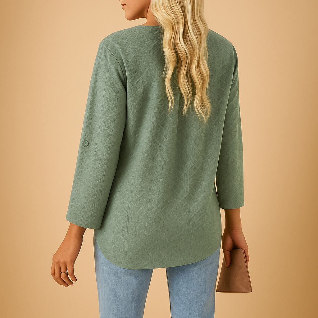 V-neck regular fit blouse for women in black, navy, pink, dark green and burgundy, ideal for office wear and everyday styling.