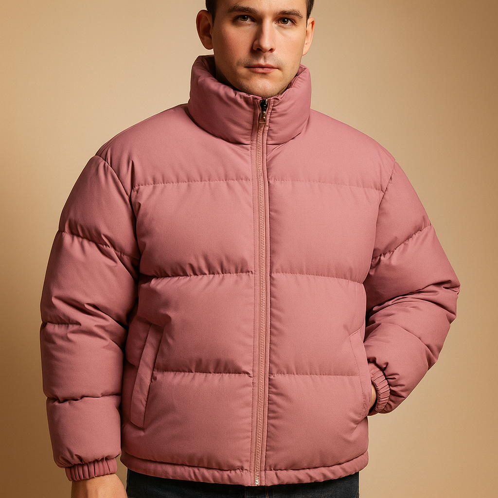Warm winter jacket for men with premium insulation, high collar, and a sleek silhouette, designed for cold days and stylish winter wear.
