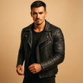 Waterproof biker jacket for men with a modern design, soft inner lining, and wind-resistant protection for cold and rainy weather.