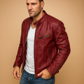 Waterproof biker jacket for men with a slim fit, zip closure, and breathable design, ideal for daily wear in autumn and winter.