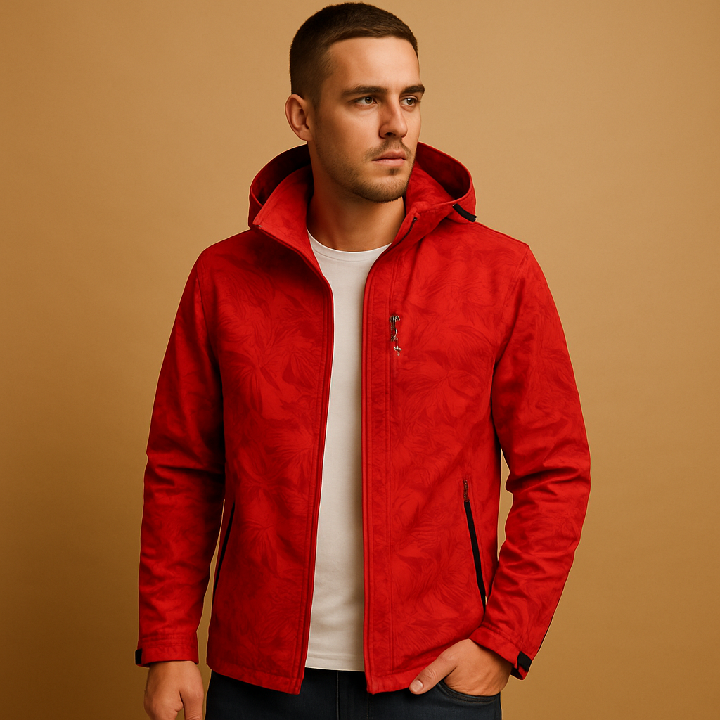 Men’s waterproof jacket with breathable design, adjustable hood, and zip pockets, suitable for outdoor activities, commuting, and daily wear.