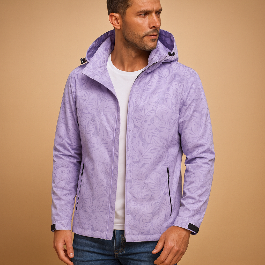 Men’s waterproof jacket with breathable design, adjustable hood, and zip pockets, suitable for outdoor activities, commuting, and daily wear.