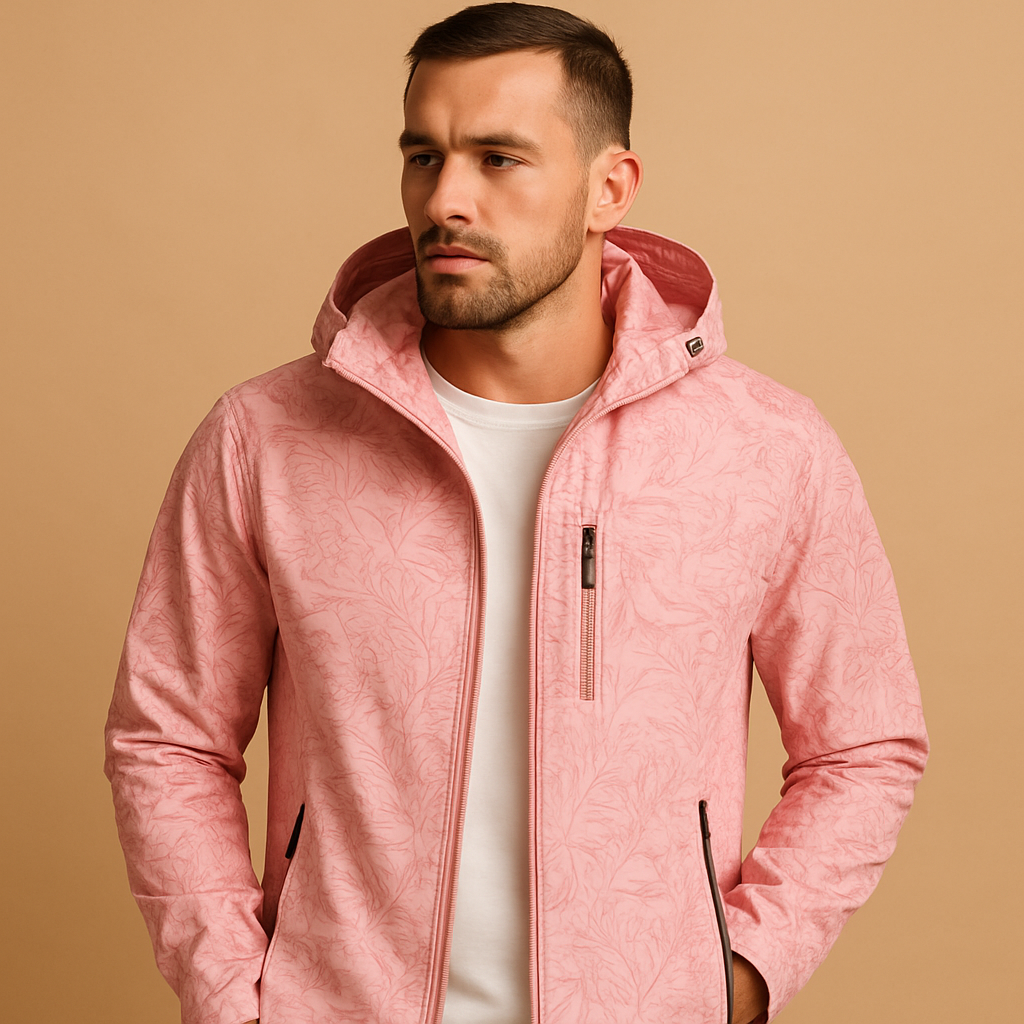 Men’s waterproof jacket with breathable design, adjustable hood, and zip pockets, suitable for outdoor activities, commuting, and daily wear.