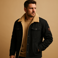 Winter bomber jacket for men with ribbed cuffs and hem, insulating lining, and classic bomber design for cold-weather casual wear.