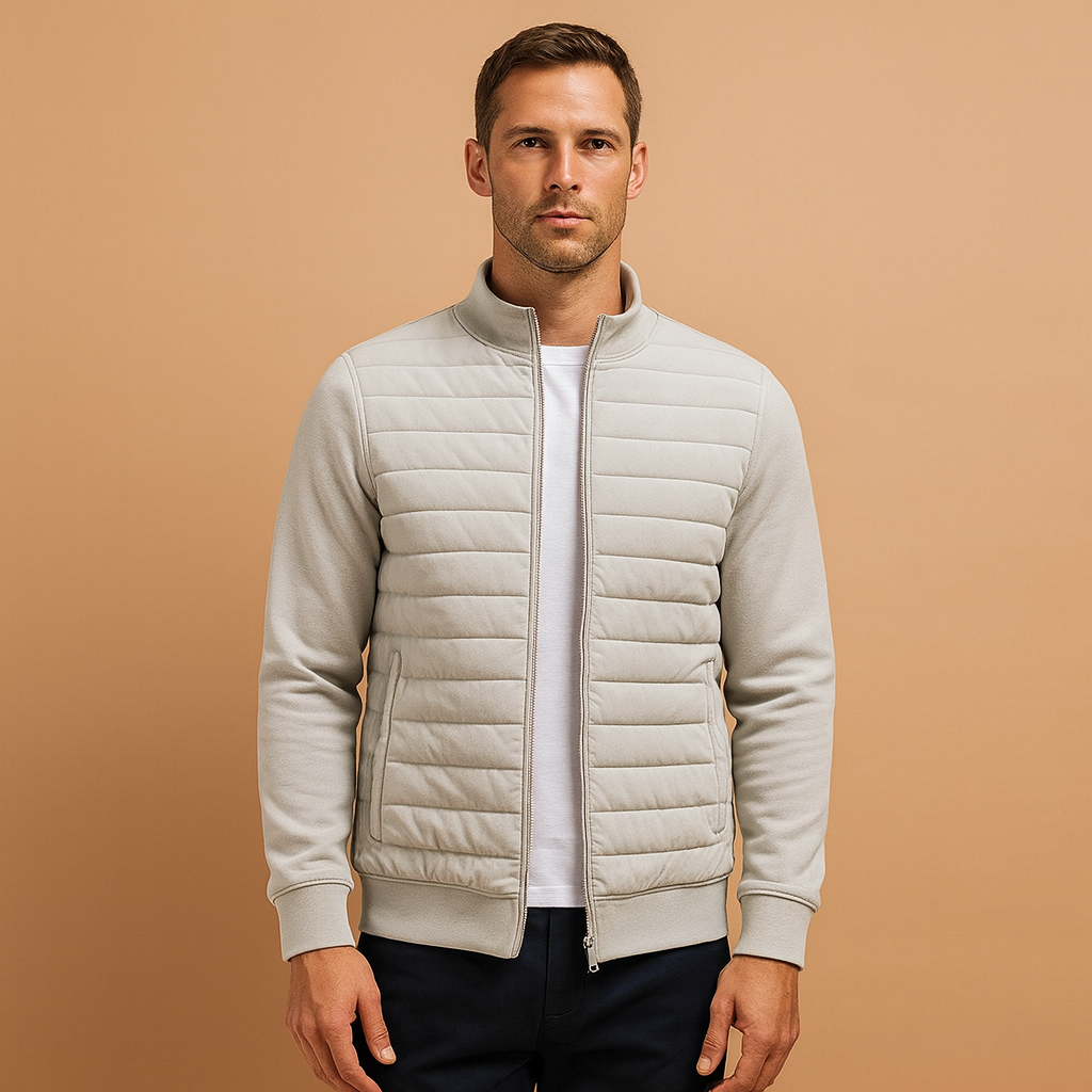 Men’s winter jacket with high collar and elastic cuffs, designed for wind protection, warmth, and everyday casual wear.